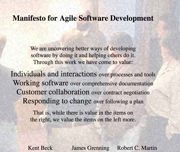 애자일 소프트웨어 개발 헌장 (출처: http://agilemanifesto.org/)