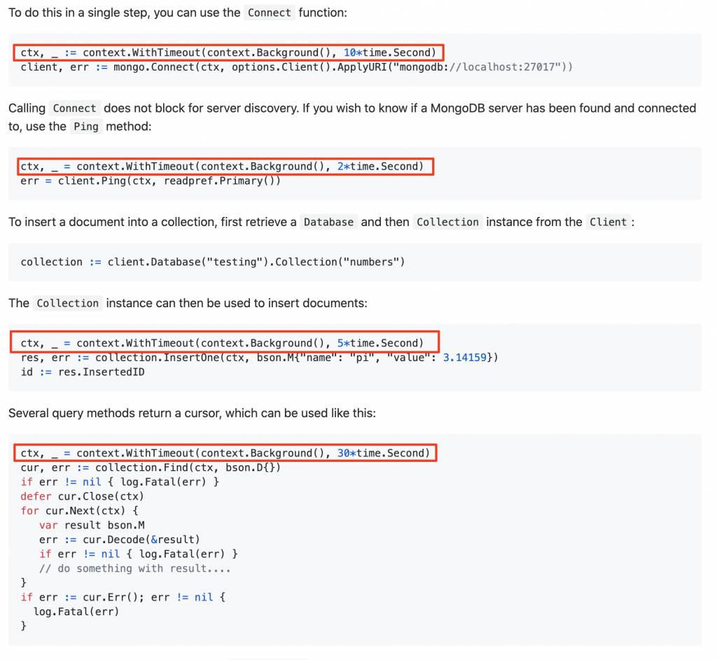 출처 : https://github.com/mongodb/mongo-go-driver#usage