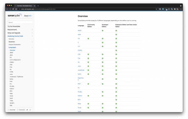 https://docs.sonarqube.org/latest/analysis/languages/overview/ 