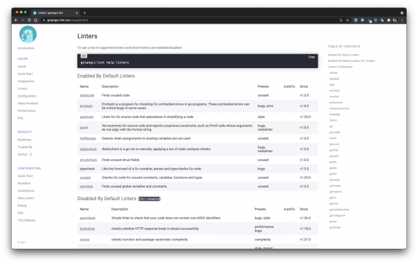 https://golangci-lint.run/usage/linters 